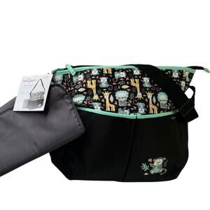 NEW Baby Boom Monkey Print DIAPER BAG TOTE Purse 16x12 + Baby Changing Pad Black